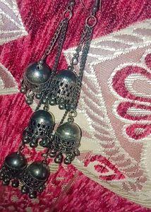 Black Silver 3 Layer Earrings