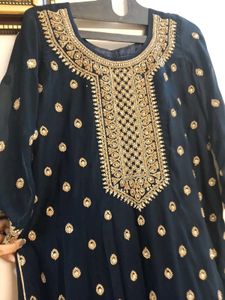 Navy Blue &amp; Gold Embellished Indian Outfit