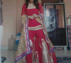 Red Gharara Suit with Dupatta