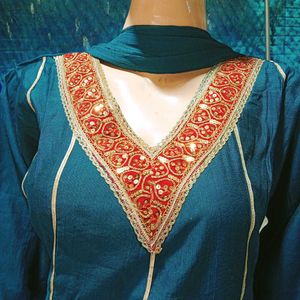 Teal Embellished dhoti Kurta Set