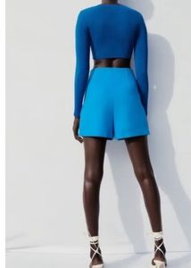Zara Turquoise Gold Button High-Waisted Shorts