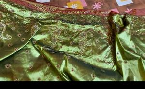 Elegant Olive Green Embroidered Saree