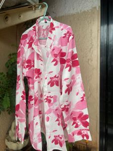 Pink Floral Print Button-Down Shirt