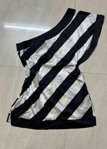 Satin Black And White Short Kurti Top