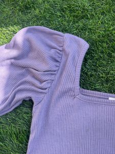 Lavender Rib Puff Sleeve Top