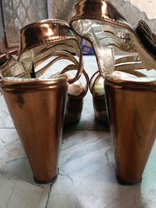 Metallic Platform Heels with Bow Detail