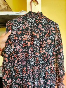 Black Floral Print Mini Dress