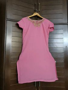 Women Pink Georgette Embellished Kurti