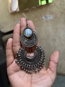 Pink Hoop Earrings And Oxidised Mirror Earrings