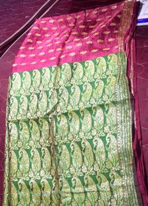 New Pink &amp; Green Banarasi Silk Saree