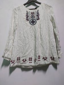 White Embroidery Top For Women