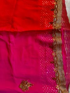 Elegant Red &amp; Pink Saree with stitched blouse💕😘�