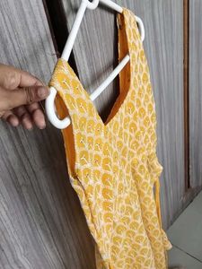 Bright Yellow Printed Cotton Dress