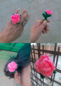 Handmade Crochet Rose Keychain