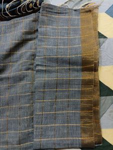 Grey Cotton Saree With Blouse