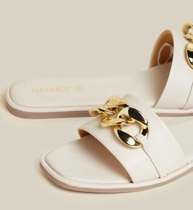 Slippers Flip Flops Branded Beige White Golden