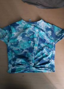 Blue Patterned Twist Front Top