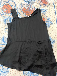 AND asymmetrical Satin Black Top