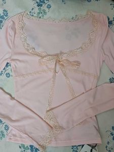 🎀 Baby Pink Newme Lace Trim Top 🎀