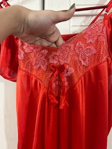 Designer Red Nighty With Overcoat
