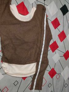 Brown Ribbed Mock Layered Pullover