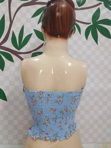 (1300)Floral Print Smocked Tube Top