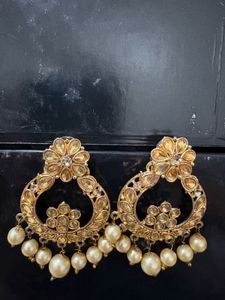 Elegant Gold-Tone Chandbali Earrings