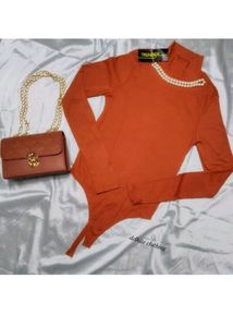 Rust Mock Neck Body Suit Top