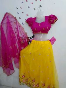 Pink Yellow Flowers Lehnga 🪄