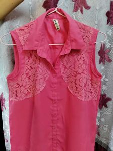 RIGO Pink Sleeveless Collared Top (Shoppers Stop)
