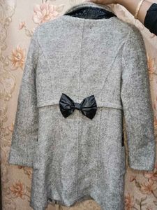 Grey Wool Blend Coat with Black Accents