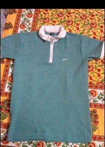 Vintage Aqua Zip-Neck Polo Shirt
