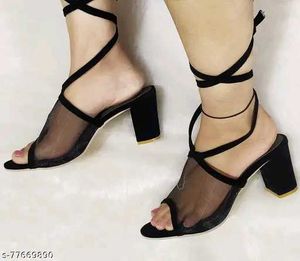 Black Mesh Wrap Up Heels