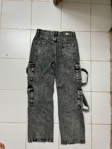 Grey Denim Cargo Pants
