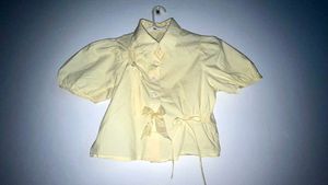 Cream Puff Sleeve Tie-Front Top