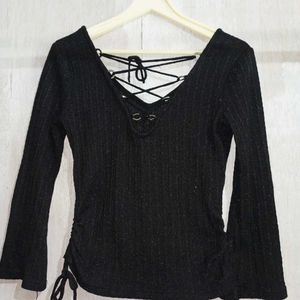 Sparkly Black Lace-Up Top