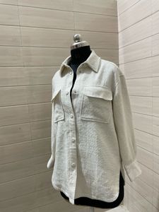 H&amp;M oversized pearl trim collared shirt/jacket