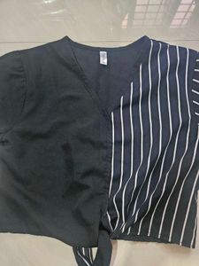 Striped & Solid Tie-Up Top