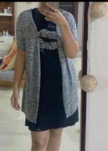 Grey And Black Knitted Overshrug