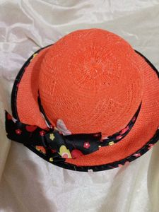 Orange Hat With Black Ribbon