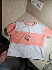 Trendy Colorblock Cotton Blend T-Shirt – Peach & O