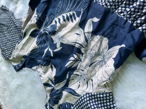 Blue Floral Print Midi Dress