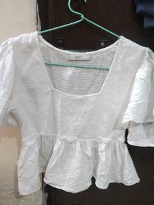 White Textured Puff Sleeve Top