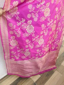 Pink Floral Banarasi Silk Dupatta