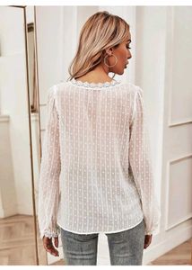 Shein White Lace Shirt Blouse Top Size L