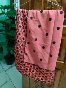 Chiffon Embroidered Peach N Black Partywear Saree