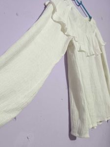 White Ruffle Long Sleeve Top