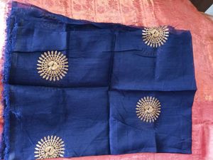 EmbroidarParrotGreen&amp;Blue LaceBorder PolySilk Sare