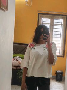 Floral Embroidered White Top