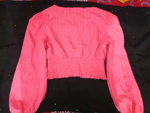 Pink Puff Sleeve Crop Top